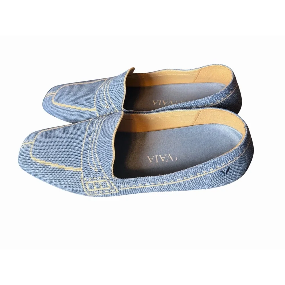 VIVAIA Sierra Square Toe Loafers Slip On Flat Shoes Denim Blue Size EU 40 US 9